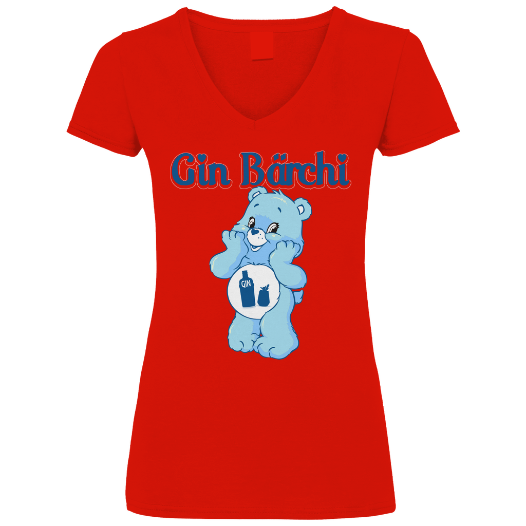 Gin Bärchi - Glücksbärchi - V-Neck Damenshirt Red S