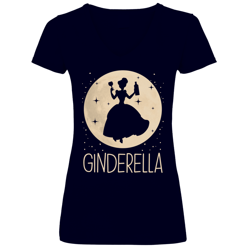 Navy V-Neck Shirt Frauen mit Ginderella Cinderella Parodie Prinzessin Motiv, Frontansicht