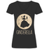 Schwarzes Damen V-Neck Shirt mit GINDERELLA Mond-Prinzessin Motiv beige-gold, Frontansicht