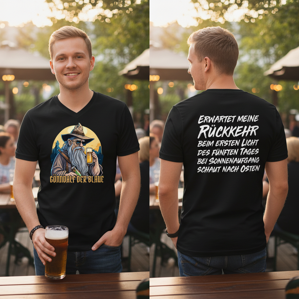 Gönndalf der Blaue Gandalf Toon - Beidseitiger Druck - Herren V-Neck Shirt