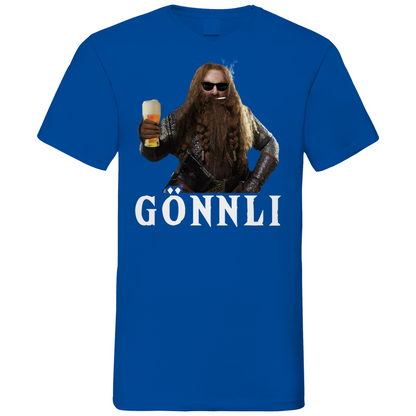 Royal Blue V-Neck Shirt Herren mit Gönnli Gimli Der Herr der Ringe Design, Frontansicht