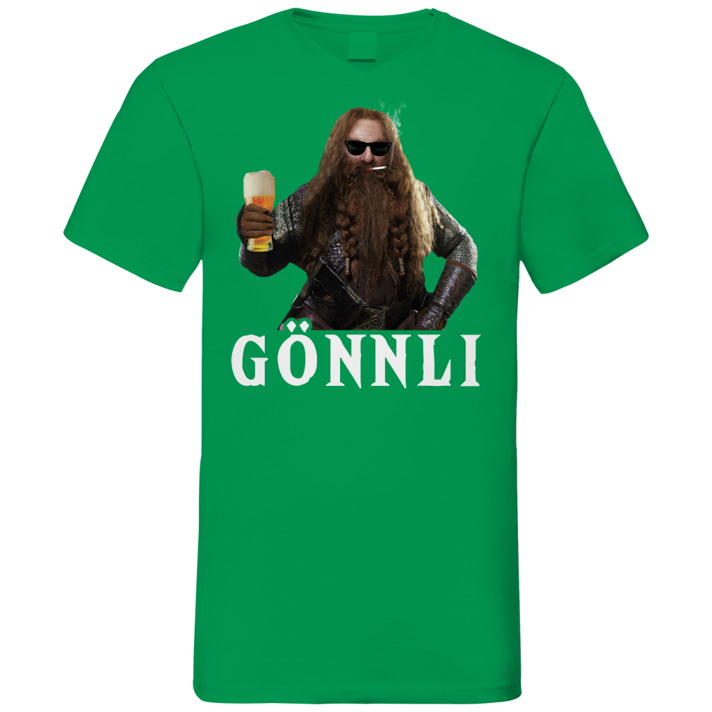 Kelly Green V-Neck Shirt mit GÖNNLI Gimli Mittelerde Gönner Design Herren, Frontansicht