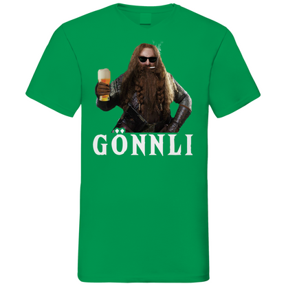 Kelly Green V-Neck Shirt mit GÖNNLI Gimli Mittelerde Gönner Design Herren, Frontansicht