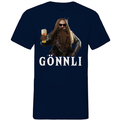 Navy Herren V-Ausschnitt Shirt mit Gimli Zwerg GÖNNLI LOTR Design, Frontansicht