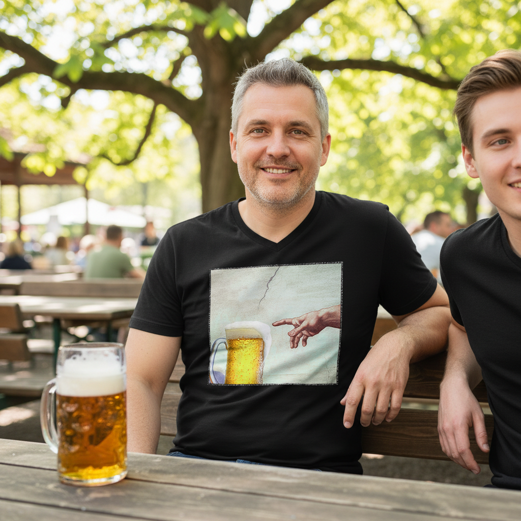 Gottes Hand mit Bier - Herren V-Neck Shirt