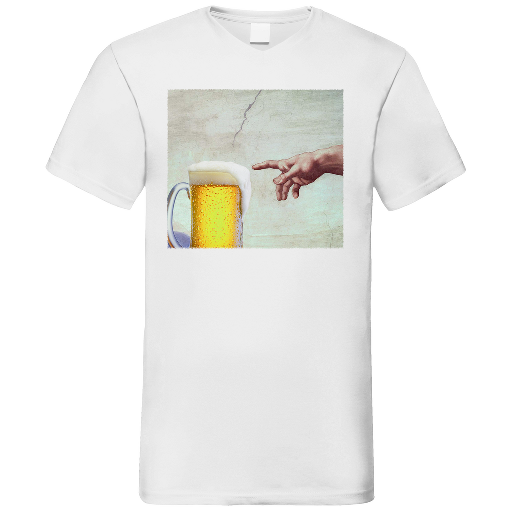 Gottes Hand mit Bier - Herren V-Neck Shirt White