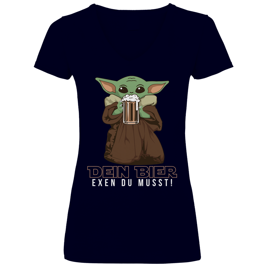 Dein Bier exen du musst Baby Yoda - V-Neck Damenshirt Deep Navy