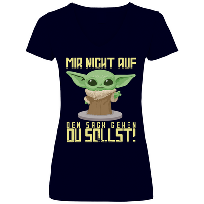 Mir nicht auf den Sack gehen du sollst Baby Yoda Grogu - V-Neck Damenshirt Deep Navy
