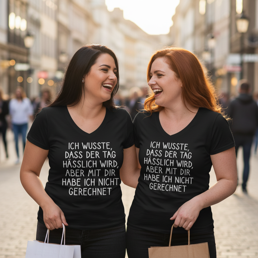 Ich wusste dass der Tag hässlich wird - V-Neck Damenshirt