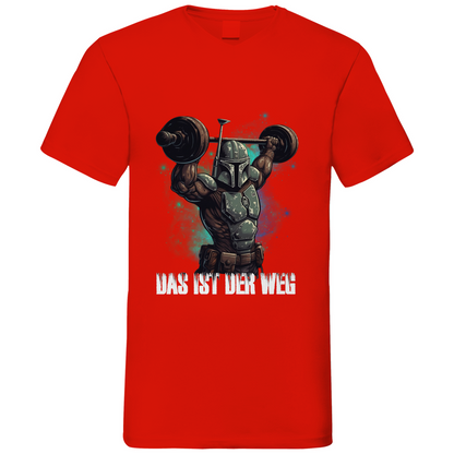 Rotes Hanteltraining Shirt Herren mit Gewichtheben Motiv Das ist der Weg, V-Neck, Frontansicht