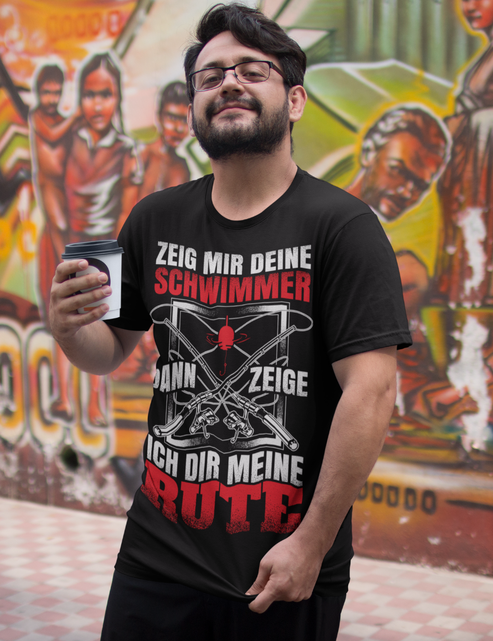 Lustiges Angler T-Shirt Männer – Zeig mir deine Schwimmer ich zeige meine Rute