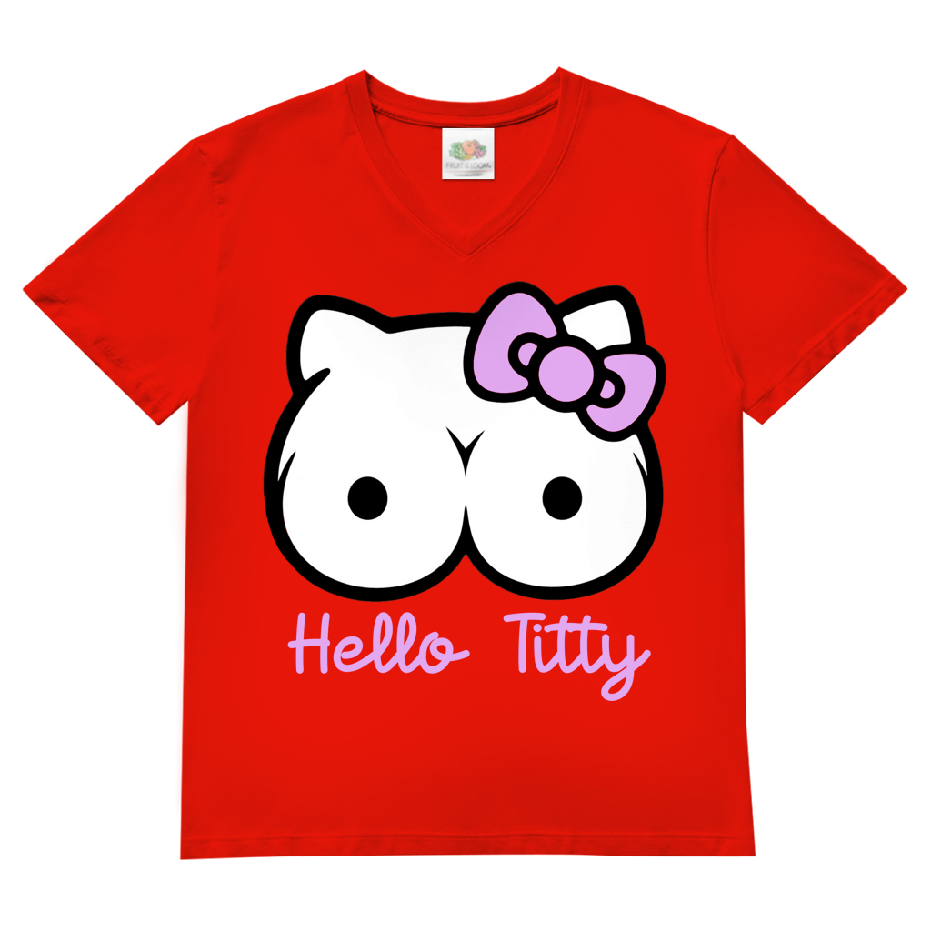 Hello Kitty Titty - Herren V-Neck T-Shirt Red