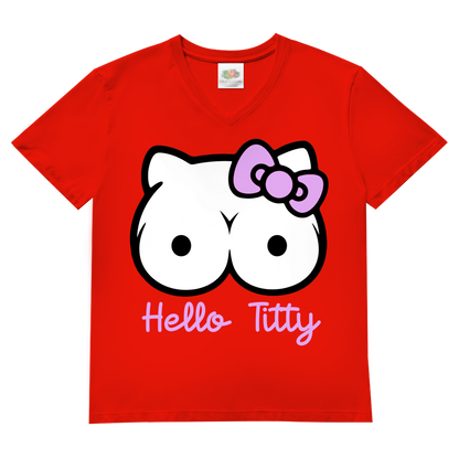 Hello Kitty Titty - Herren V-Neck T-Shirt Red