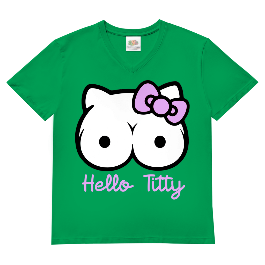 Hello Kitty Titty - Herren V-Neck T-Shirt Kelly Green