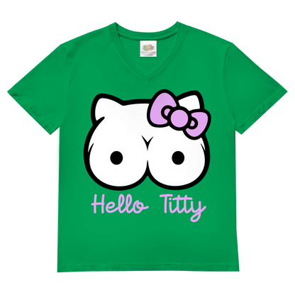 Hello Kitty Titty - Herren V-Neck T-Shirt Kelly Green