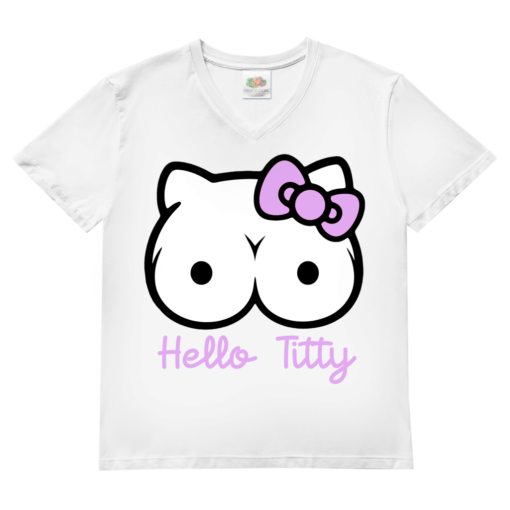 Hello Kitty Titty - Herren V-Neck T-Shirt White