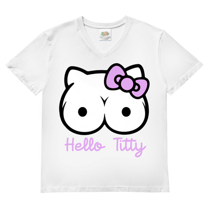 Hello Kitty Titty - Herren V-Neck T-Shirt White