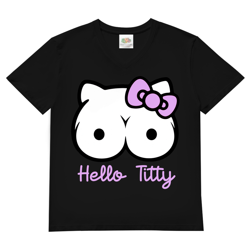 Hello Kitty Titty - Herren V-Neck T-Shirt Black