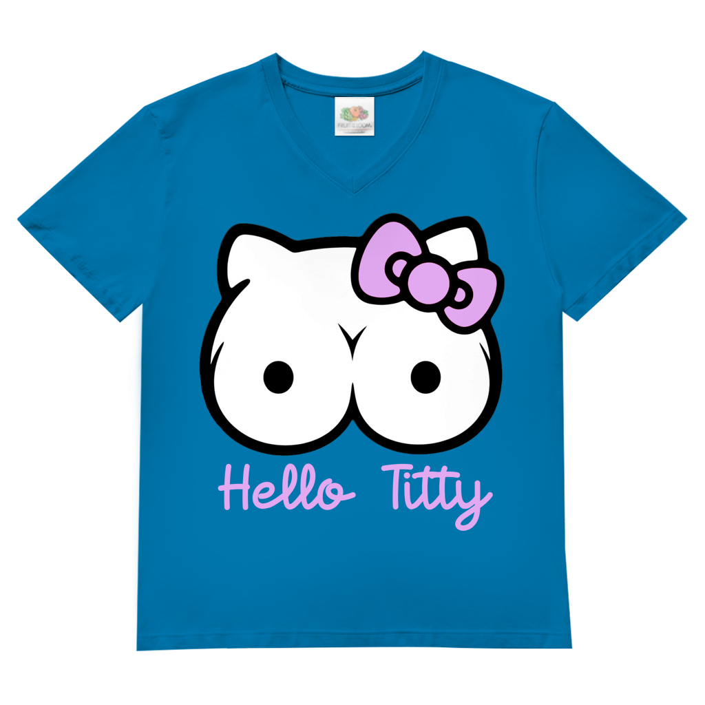 Hello Kitty Titty - Herren V-Neck T-Shirt Azure Blue