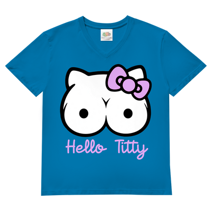 Hello Kitty Titty - Herren V-Neck T-Shirt Azure Blue