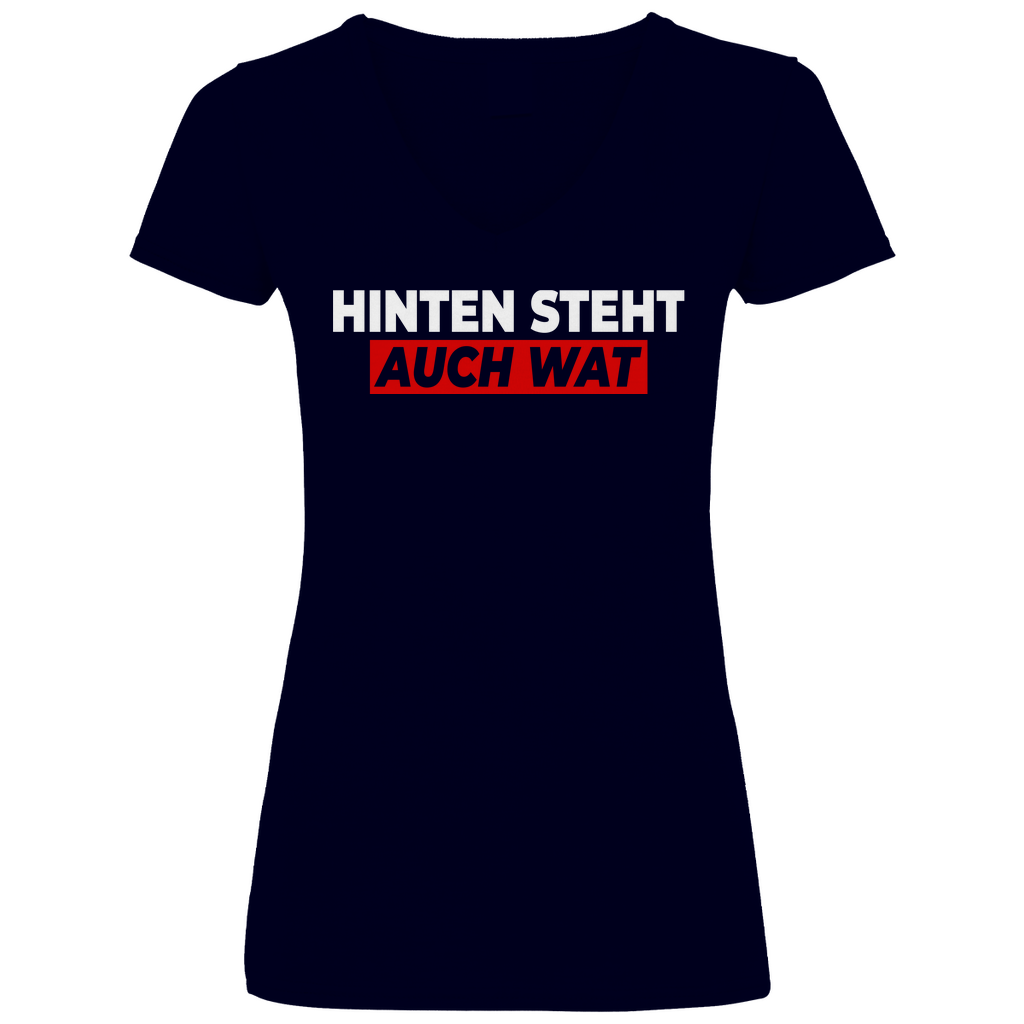 Hinten steht auch wat - Beidseitiger Druck - V-Neck Damenshirt Deep Navy