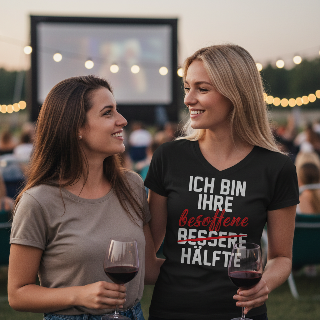 Ich bin ihre besoffene Hälfte - V-Neck Damenshirt