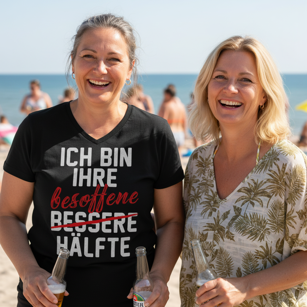Ich bin ihre besoffene Hälfte - V-Neck Damenshirt