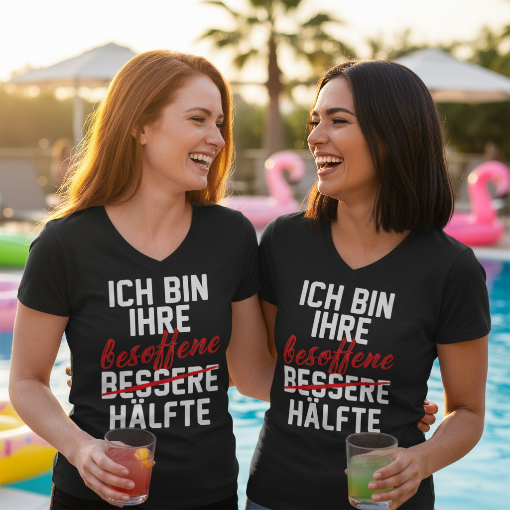 Ich bin ihre besoffene Hälfte - V-Neck Damenshirt