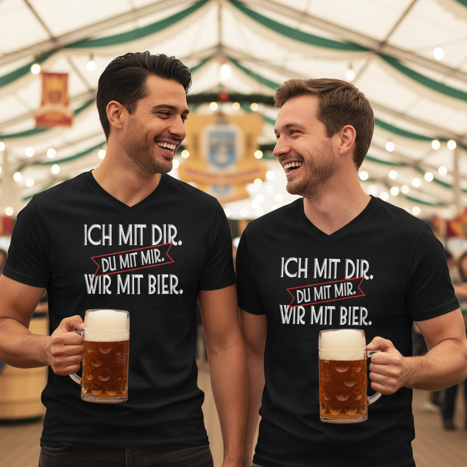 Ich mit dir. Du mit mir. Wir mit Bier. - Herren V-Neck Shirt