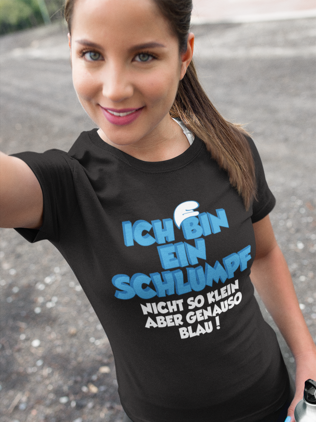 Ich bin ein Schlumpf nicht so klein aber genau so blau - Damen Premium Bio T-Shirt Farbe Schwarz