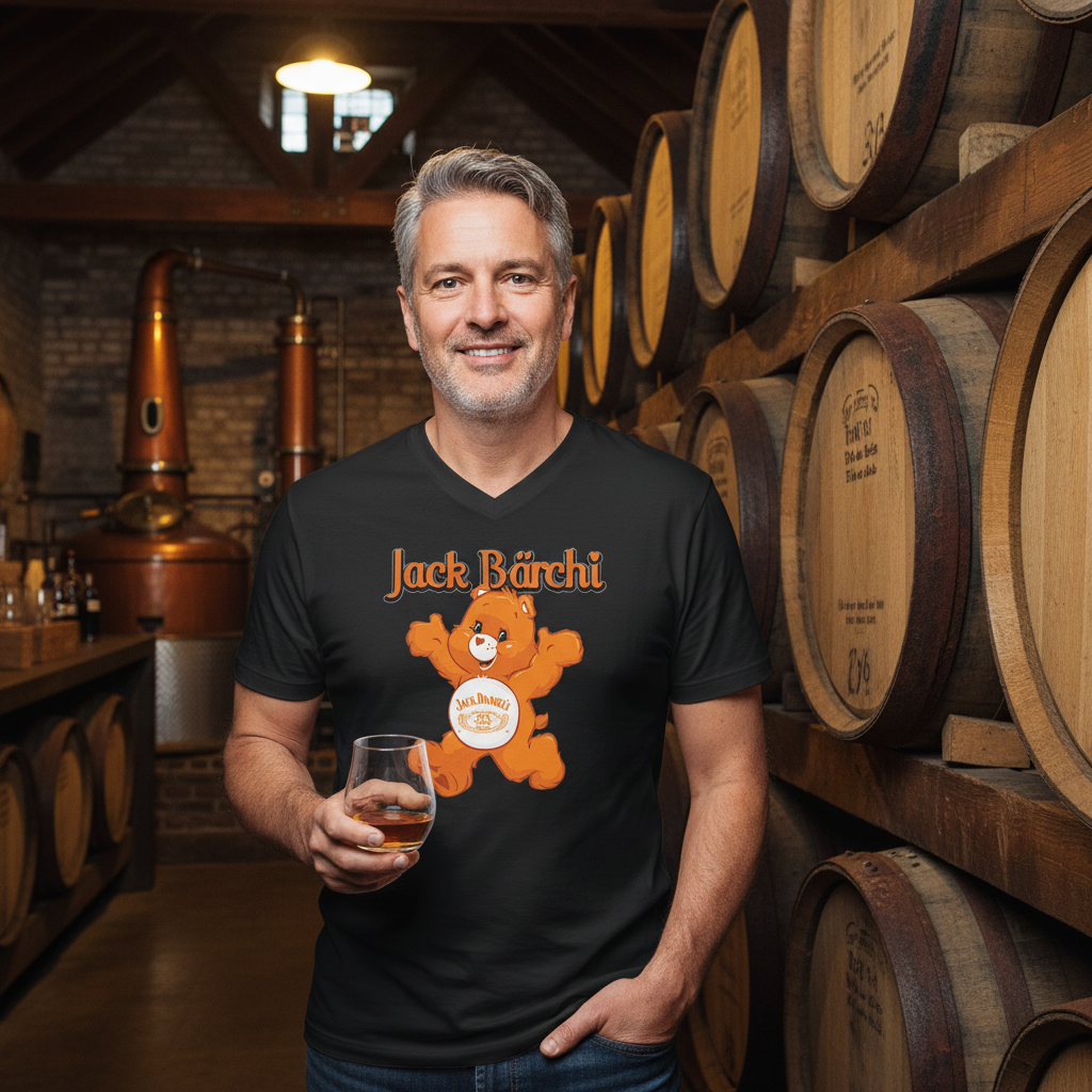 Jack Bärchi Bourbon V-Neck bei Destillerie-Tour, Eichenfässer und traditionelle Brennerei