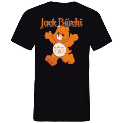 Schwarzes Herren V-Neck Shirt mit Jack Bärchi Aufdruck und Glücksbärchi Parodie, Frontansicht