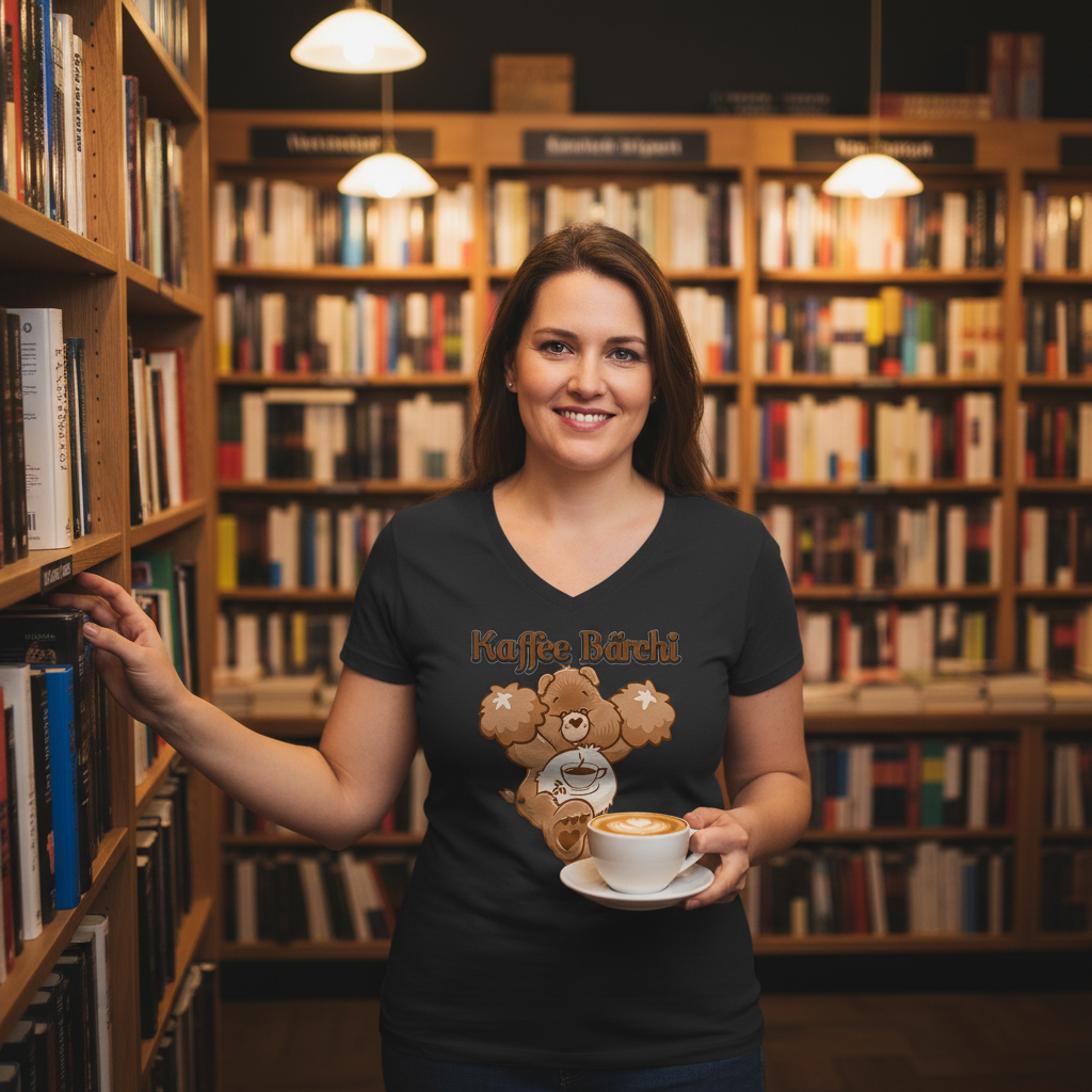 Kaffee Bärchi - Glücksbärchi - V-Neck Damenshirt