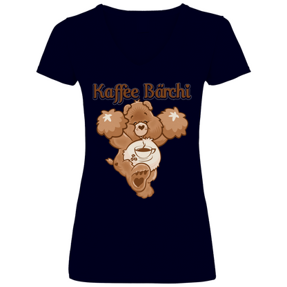 Kaffee Bärchi - Glücksbärchi - V-Neck Damenshirt Deep Navy