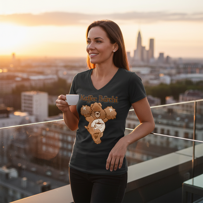 Kaffee Bärchi - Glücksbärchi - V-Neck Damenshirt