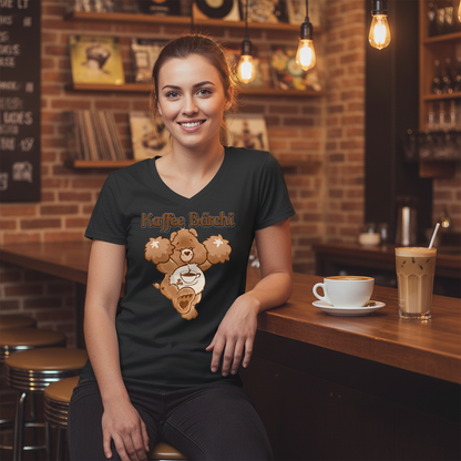 Kaffee Bärchi - Glücksbärchi - V-Neck Damenshirt
