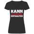 Schwarzes Damen V-Neck Shirt mit KANN ALKOHOL ENTHALTEN Aufdruck witzig für Party, Frontansicht