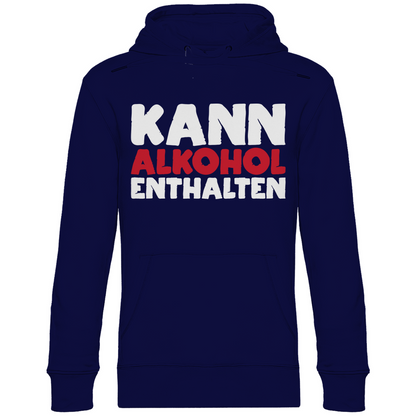 Navy Blue Herren Hoodie mit Kann Alkohol enthalten Aufdruck für Partys, Frontansicht