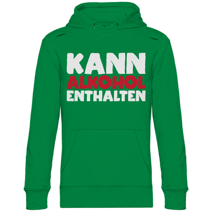 Kelly Green Hoodie Herren mit Kann Alkohol enthalten Spruch perfekt für Après-Ski, Frontansicht