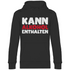 Schwarzer Unisex Hoodie mit KANN ALKOHOL ENTHALTEN Spruch in weiß und rot, Frontansicht