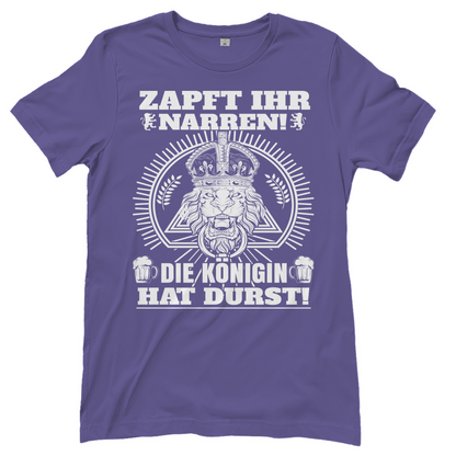 Lila Damen Shirt mit Königin hat Durst Bier Design für Volksfest und Oktoberfest, Frontansicht