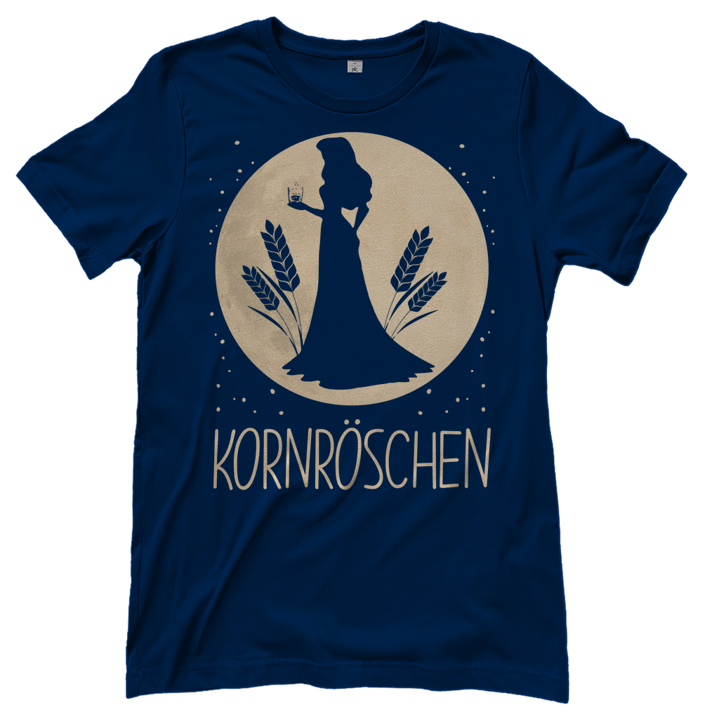 Navy T-Shirt Frauen mit Kornröschen Dornröschen Parodie Design beige, Frontansicht