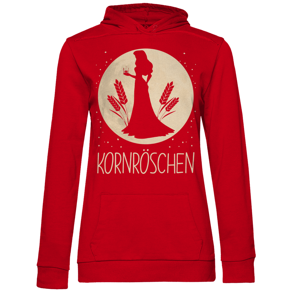 Roter Kapuzenpullover Damen mit KORNRÖSCHEN Design humorvoll für Party, Frontansicht