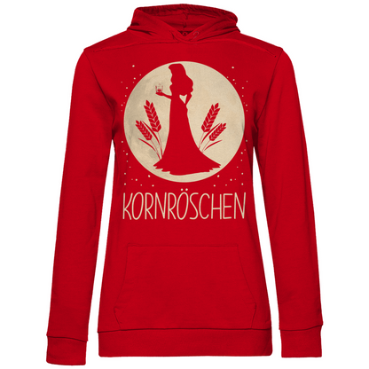 Roter Kapuzenpullover Damen mit KORNRÖSCHEN Design humorvoll für Party, Frontansicht