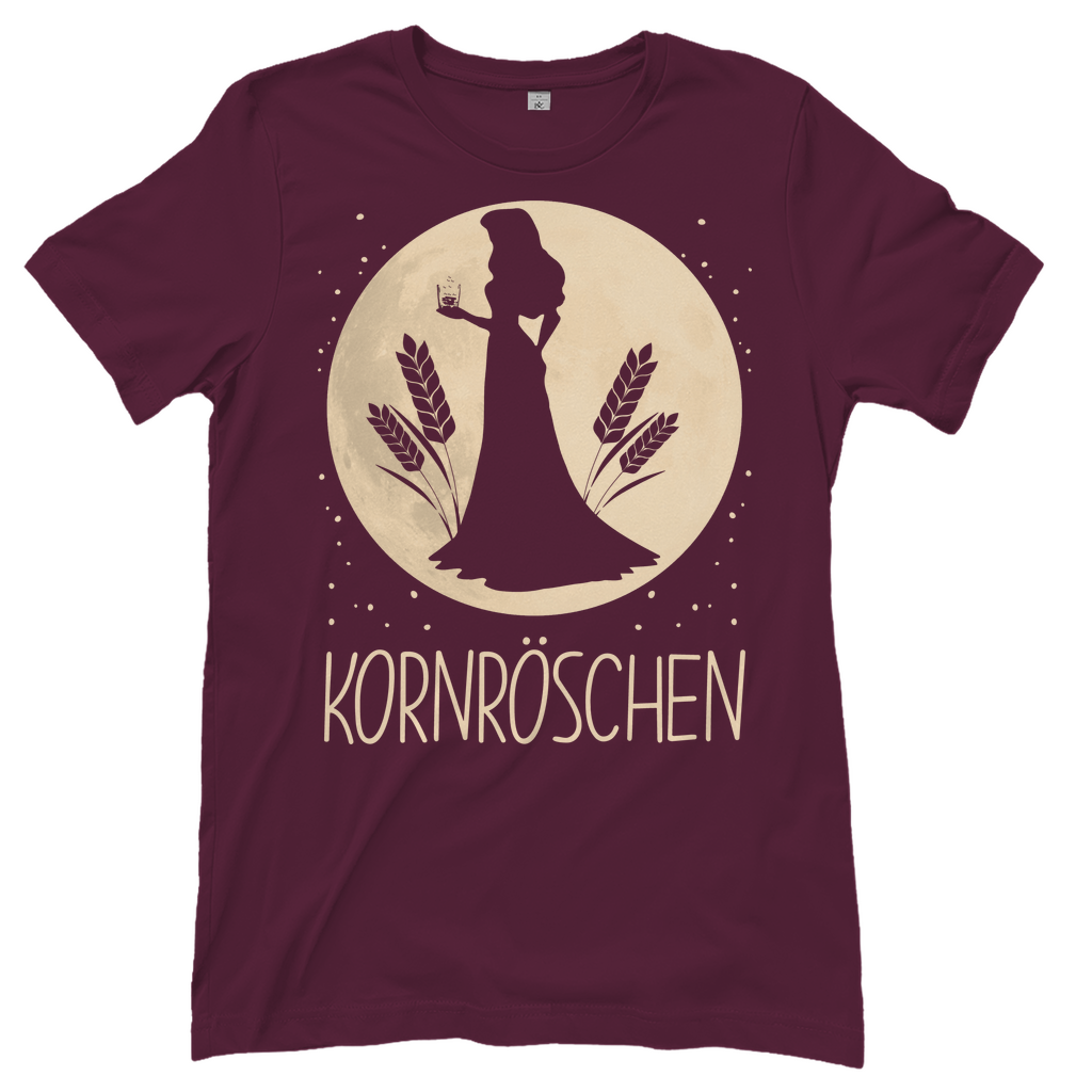 Burgundy Kornröschen Shirt Damen mit Mond Prinzessin Design für Korn-Liebhaberinnen, Front