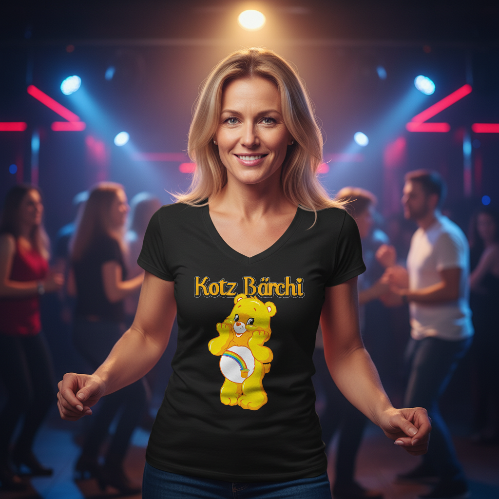 Tanzen im Club mit Kotz Bärchi V-Neck, Disco-Lichter und Party-Atmosphäre