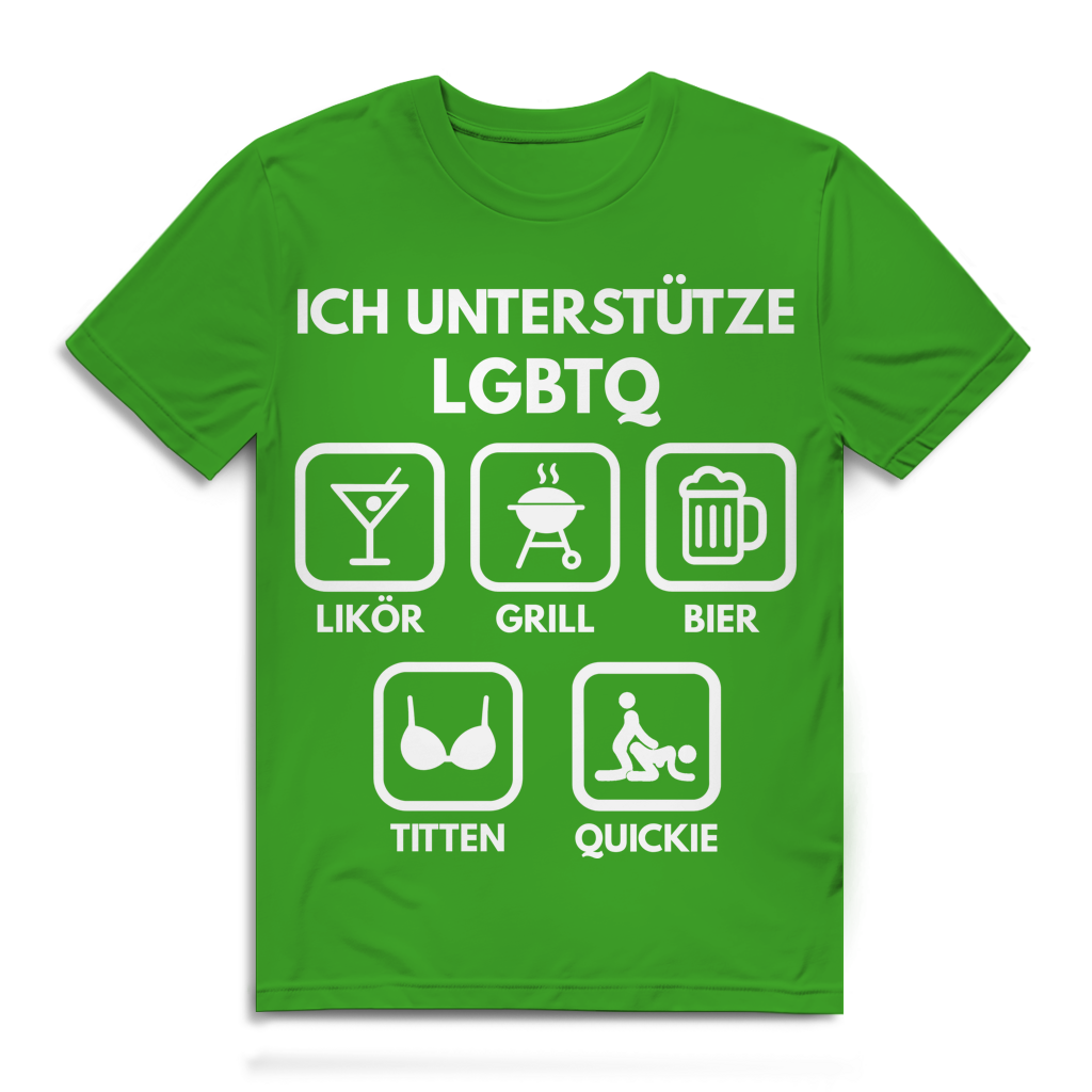 ICH UNTERSTÜTZE LGBTQ – Likör, Grill, Bier, Titten, Quickie – Herren Premium Bio T-Shirt Real Green