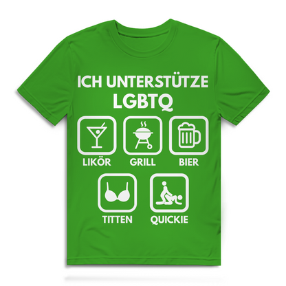 ICH UNTERSTÜTZE LGBTQ – Likör, Grill, Bier, Titten, Quickie – Herren Premium Bio T-Shirt Real Green