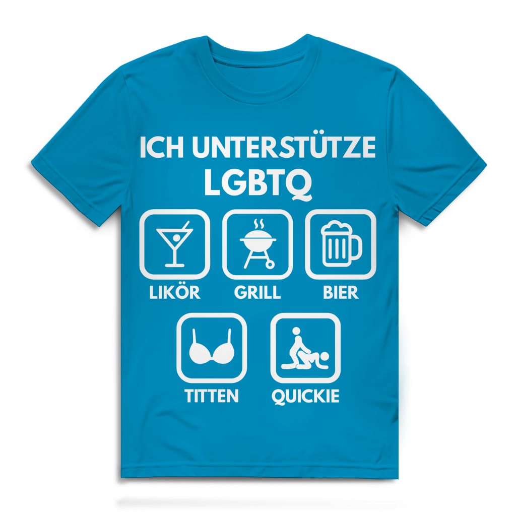 ICH UNTERSTÜTZE LGBTQ – Likör, Grill, Bier, Titten, Quickie – Herren Premium Bio T-Shirt Atoll