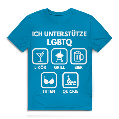 ICH UNTERSTÜTZE LGBTQ – Likör, Grill, Bier, Titten, Quickie – Herren Premium Bio T-Shirt Atoll